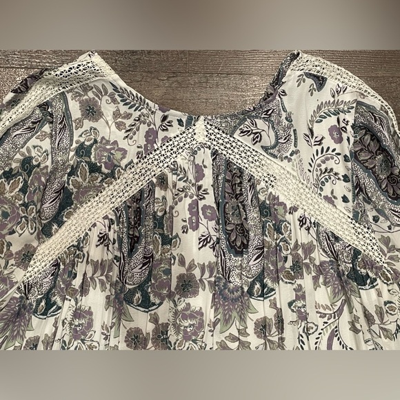 Free People White with Purple Floral Paisley Boho Dress With Tassles Size M EUC - Picture 3 of 10